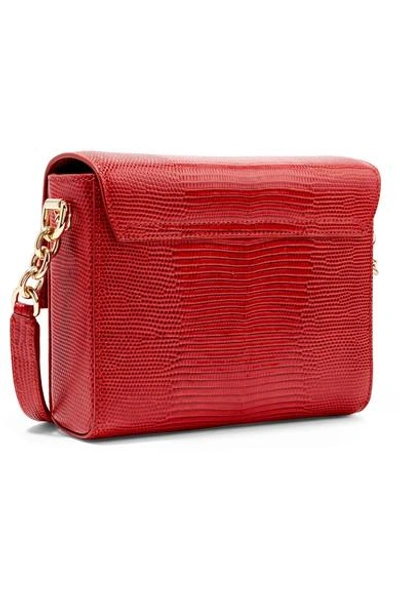 Shop Dolce & Gabbana Millennials Embellished Lizard-effect Leather Shoulder Bag In Red