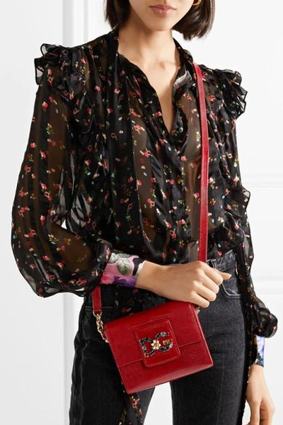 Shop Dolce & Gabbana Millennials Embellished Lizard-effect Leather Shoulder Bag In Red