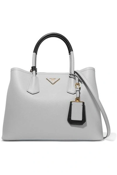 Shop Prada Double Textured-leather Tote In Gray