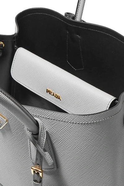 Shop Prada Double Textured-leather Tote In Gray