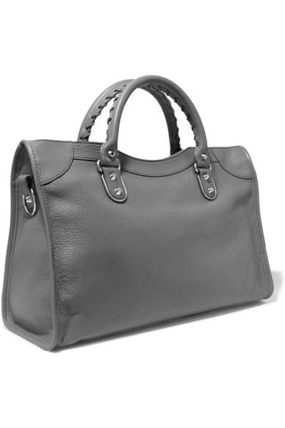 Shop Balenciaga Metallic Edge City Medium Textured-leather Tote In Gray