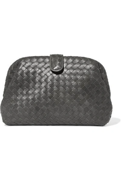 Shop Bottega Veneta Lauren Metallic Intrecciato Leather Clutch In Gray