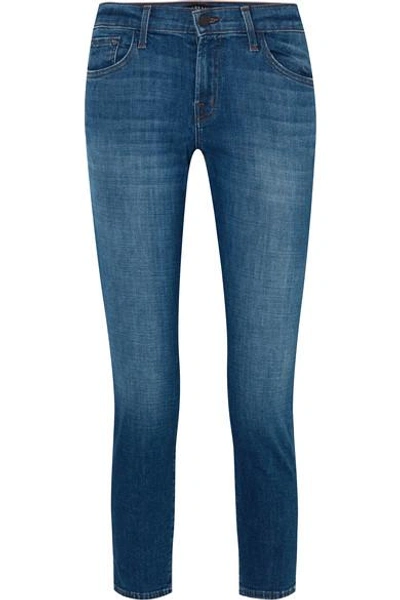 Shop J Brand Sadey Cropped Mid-rise Slim-leg Jeans In Dark Denim