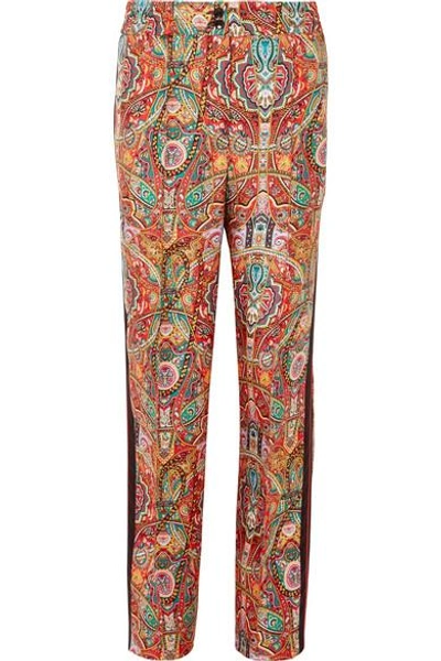 Shop Etro Satin-trimmed Printed Silk-twill Wide-leg Pants In Red