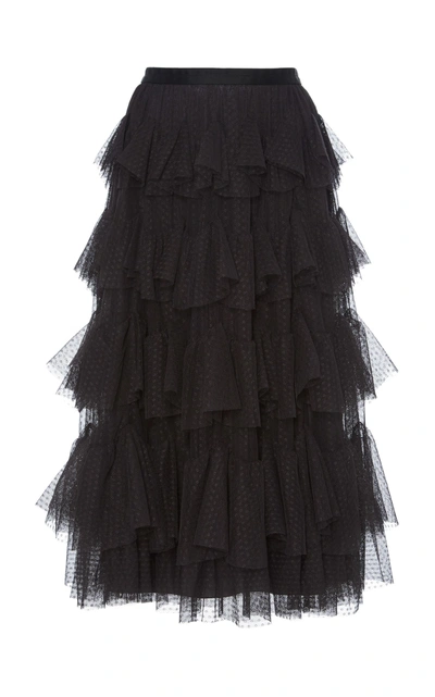 Shop Needle & Thread Scallop Tulle Midi Skirt In Black