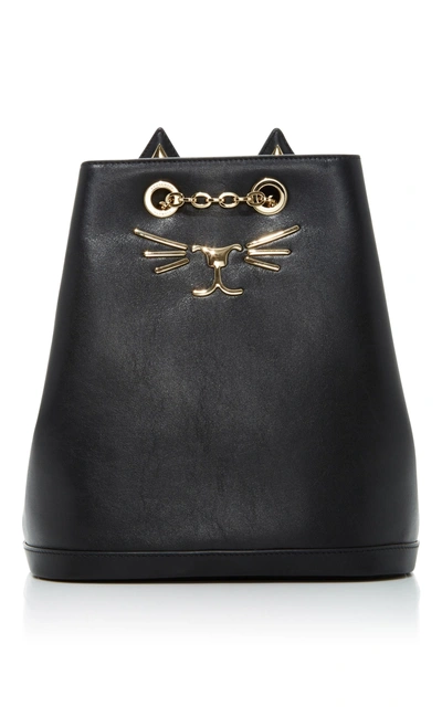 Shop Charlotte Olympia Mini Feline Leather Backpack In Black