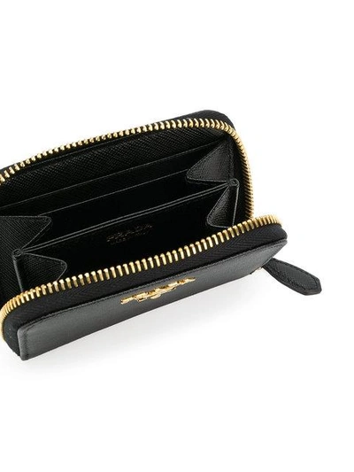 Shop Prada Logo Plaque Zipped Card Case - Black