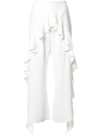 Shop Goen J Ruffled Slit Trousers In White