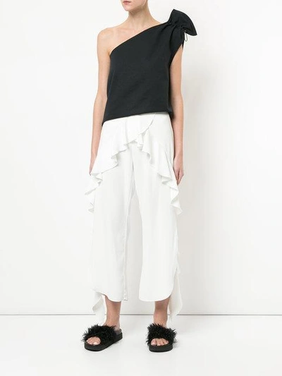 Shop Goen J Ruffled Slit Trousers In White