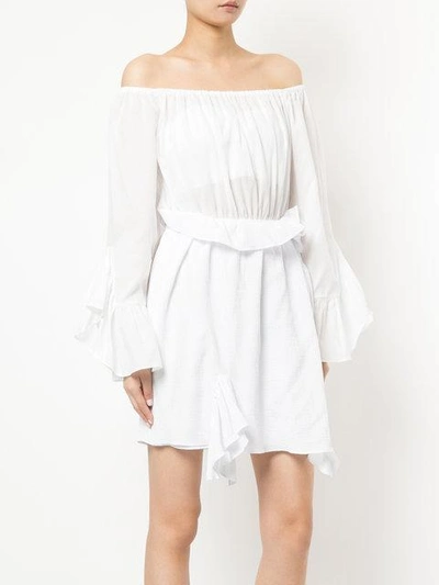 Shop Goen J Off-the-shoulder Shirred Dress In White