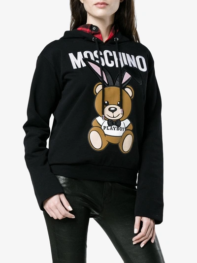 Shop Moschino Playboy Hooded Sweatshirt In Black