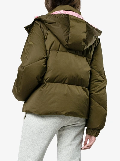 Shop Ganni Puffer Jacket With Hood And Contrasting Zip In Green