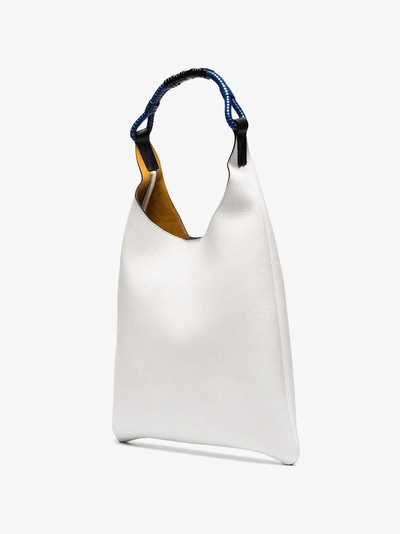 Shop Marni White Hobo Leather Tote Bag In Grey