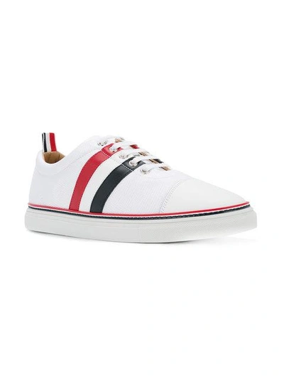 Shop Thom Browne Canvas Tricolour Sneakers In White