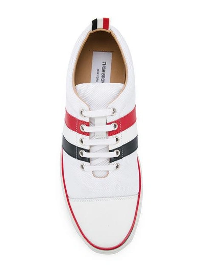 Shop Thom Browne Canvas Tricolour Sneakers In White