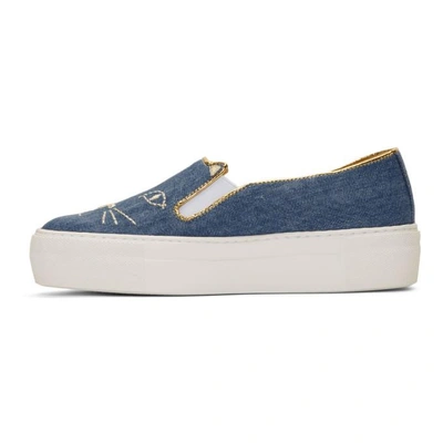 Shop Charlotte Olympia Blue Denim Cool Cats Sneakers