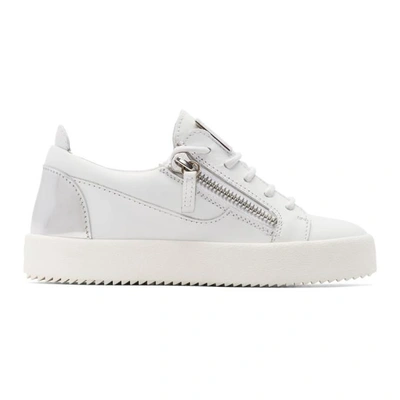 Shop Giuseppe Zanotti White And Silver May London Sneakers In Silver White