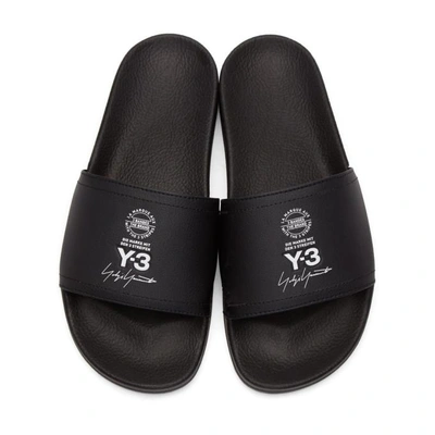 Shop Y-3 Black Leather Adilette Slides In Core Black
