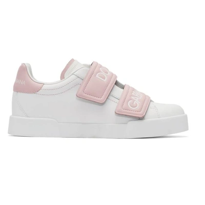 Shop Dolce & Gabbana Dolce And Gabbana White And Pink Double Strap Sneakers In 87587 White