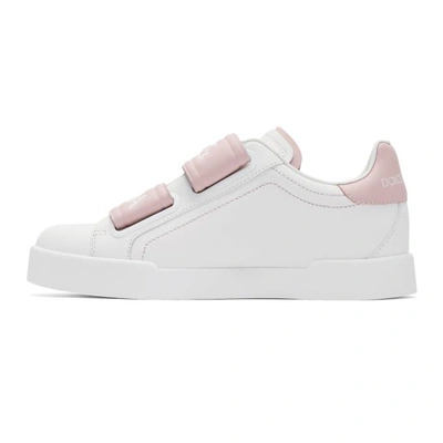 Shop Dolce & Gabbana Dolce And Gabbana White And Pink Double Strap Sneakers In 87587 White