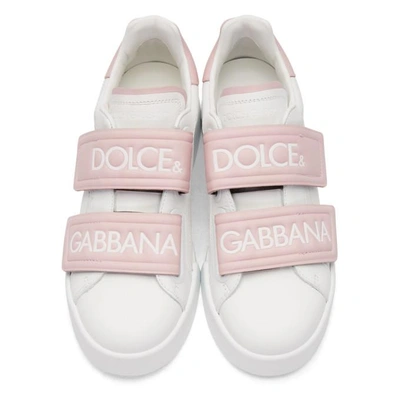 Shop Dolce & Gabbana Dolce And Gabbana White And Pink Double Strap Sneakers In 87587 White