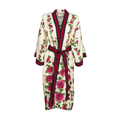 Shop Gucci Rose Garden Print Silk Kimono In Floral Print + Web