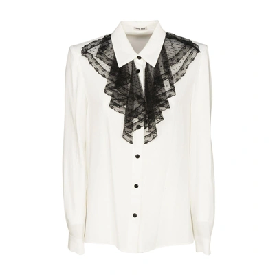 Shop Miu Miu Ruffle Shirt In White + Black