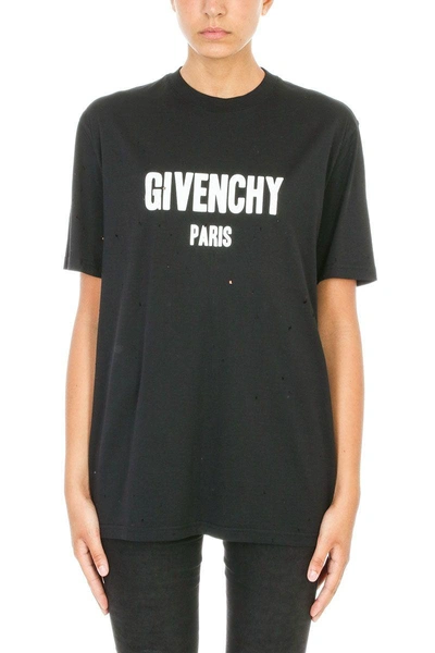 Shop Givenchy Distressed Logo Print Over T-shirt In Black