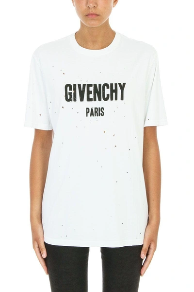 Shop Givenchy Distressed Logo Print Over T-shirt In White
