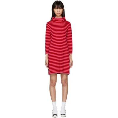 Shop Marc Jacobs Red And Pink Striped Cowl Neck Dress In 623 Red/pin