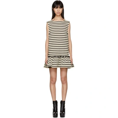 Shop Marc Jacobs White And Black Striped Pom Pom Dress In 130 Ecru/bl