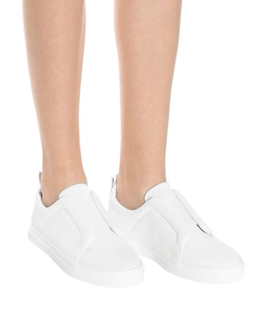 Shop Pierre Hardy Slider Textured Leather Sneakers In White