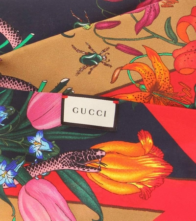 Shop Gucci Printed Silk Scarf In Multicoloured
