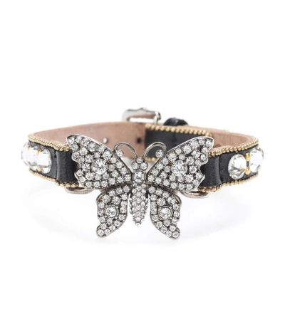 Shop Gucci Embellished Leather Bracelet In Black