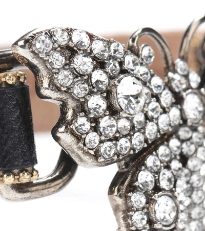 Shop Gucci Embellished Leather Bracelet In Black