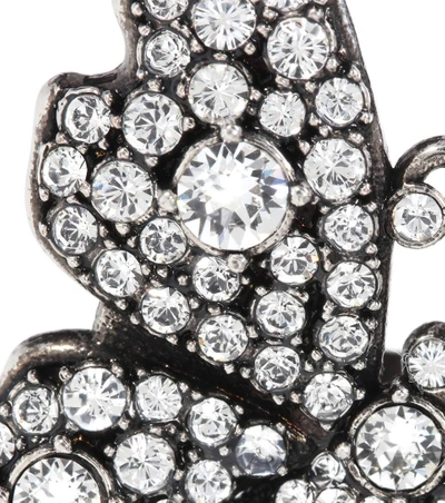 Shop Gucci Crystal Butterfly Earrings In Silver