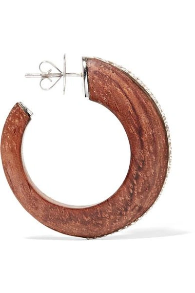 Shop Fred Leighton Collection 18-karat White Gold, Palisander Wood And Diamond Hoop Earrings