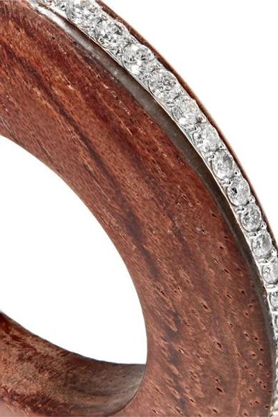 Shop Fred Leighton Collection 18-karat White Gold, Palisander Wood And Diamond Hoop Earrings