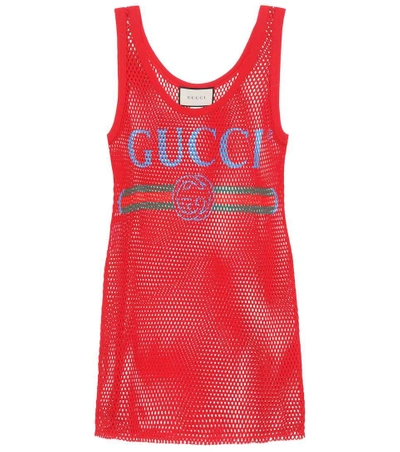 Shop Gucci Mesh Cotton Tank Top In Red