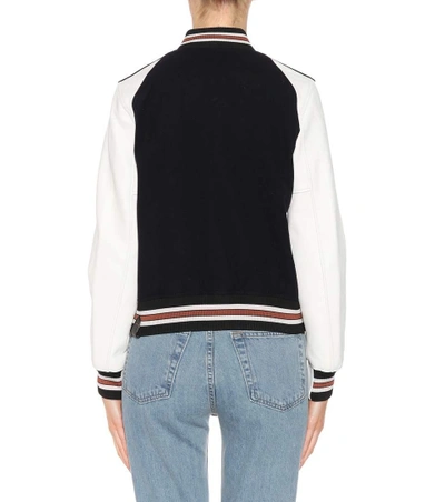 Shop Coach Leather-trimmed Bomber Jacket In Blue