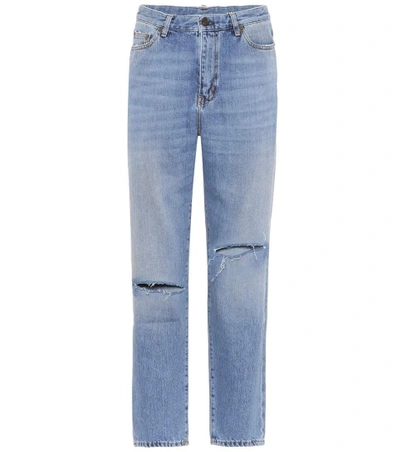 Shop Saint Laurent High-waisted Cropped Jeans In Blue