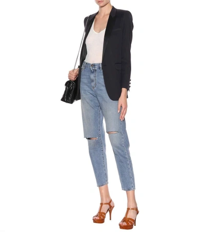 Shop Saint Laurent High-waisted Cropped Jeans In Blue