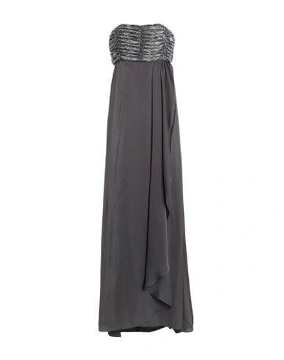 Shop Armani Collezioni Woman Long Dress Grey Size 6 Polyester, Elastane, Plastic, Glass