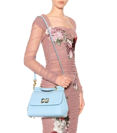 Shop Dolce & Gabbana Sicily Medium Leather Shoulder Bag In Blue