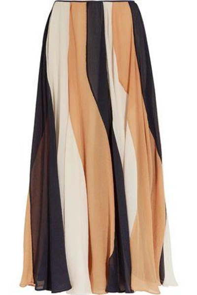 Shop Roksanda Woman Zaha Striped Silk-seersucker Midi Skirt Multicolor