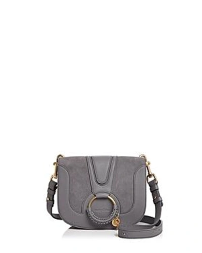Shop See By Chloé See By Chloe Hana Mini Suede & Leather Crossbody In Somber Gray/gold