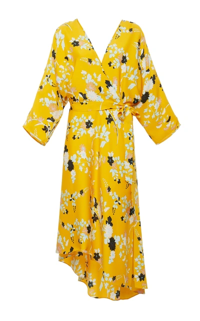 Shop Diane Von Furstenberg Long Sleeve Asymmetric Hem Dress In Yellow