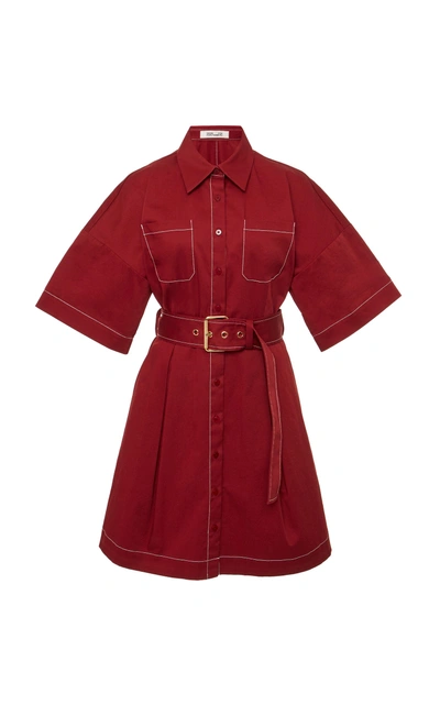Shop Diane Von Furstenberg Short Sleeve Button Up Belted Shirt Dress In Red