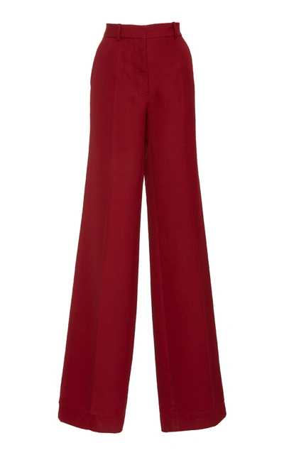 Shop Victoria Beckham Wide Leg Trouser In Burgundy