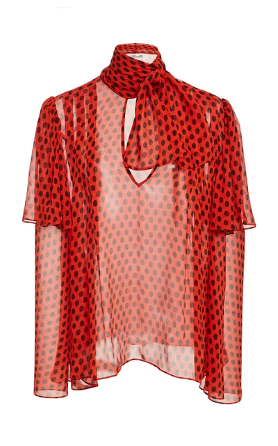 Shop Diane Von Furstenberg Long Sleeve Neck Tie Blouse In Red
